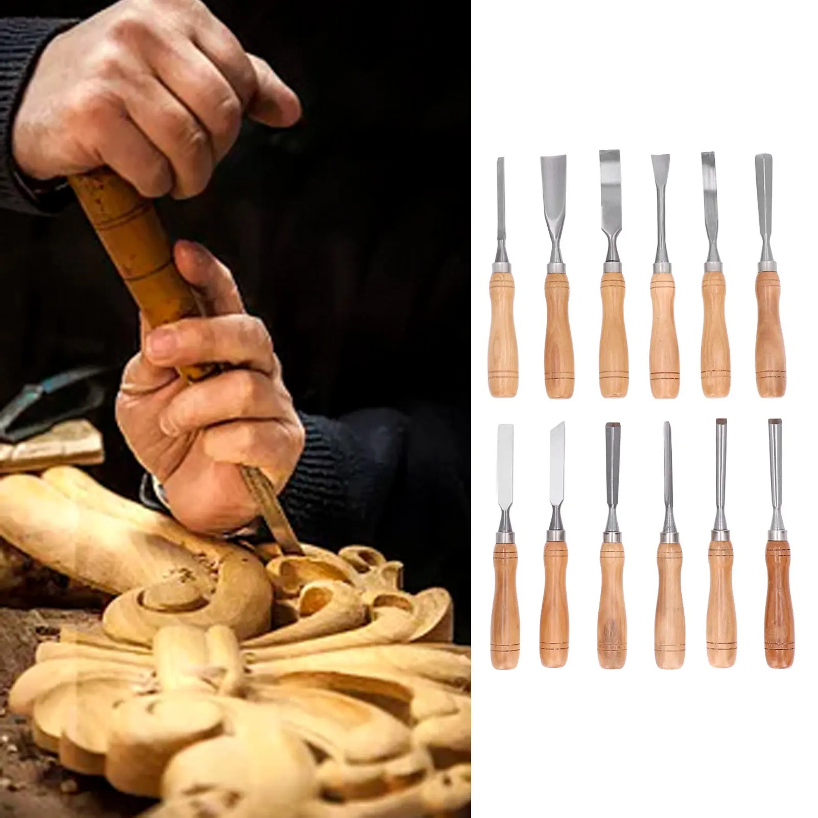 12Pcs/Set Wood Carving Tools,C - Wood Chisel Set 评论和价格
