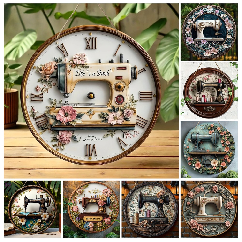 2D Retro Sewing Machine Flower - Woodworking Logo 评论和价格